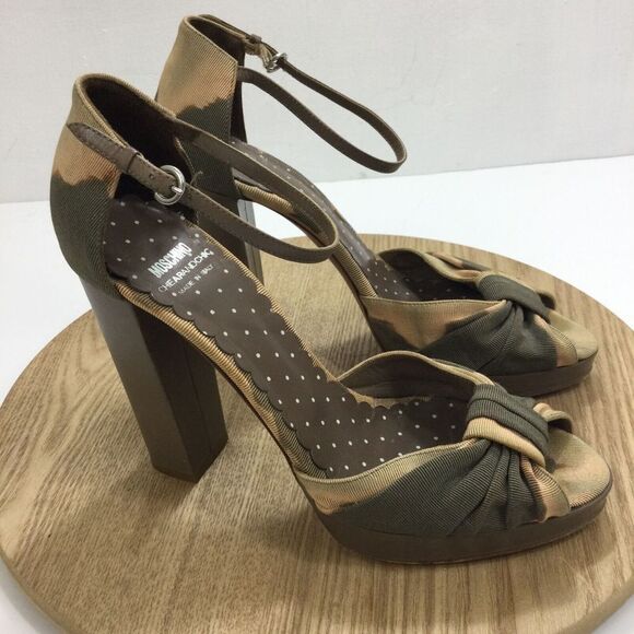 Moschino Olive Green Brown Taupe Cheap & Chic Tie-dye Platform Sandals Size 39 - Picture 8 of 13